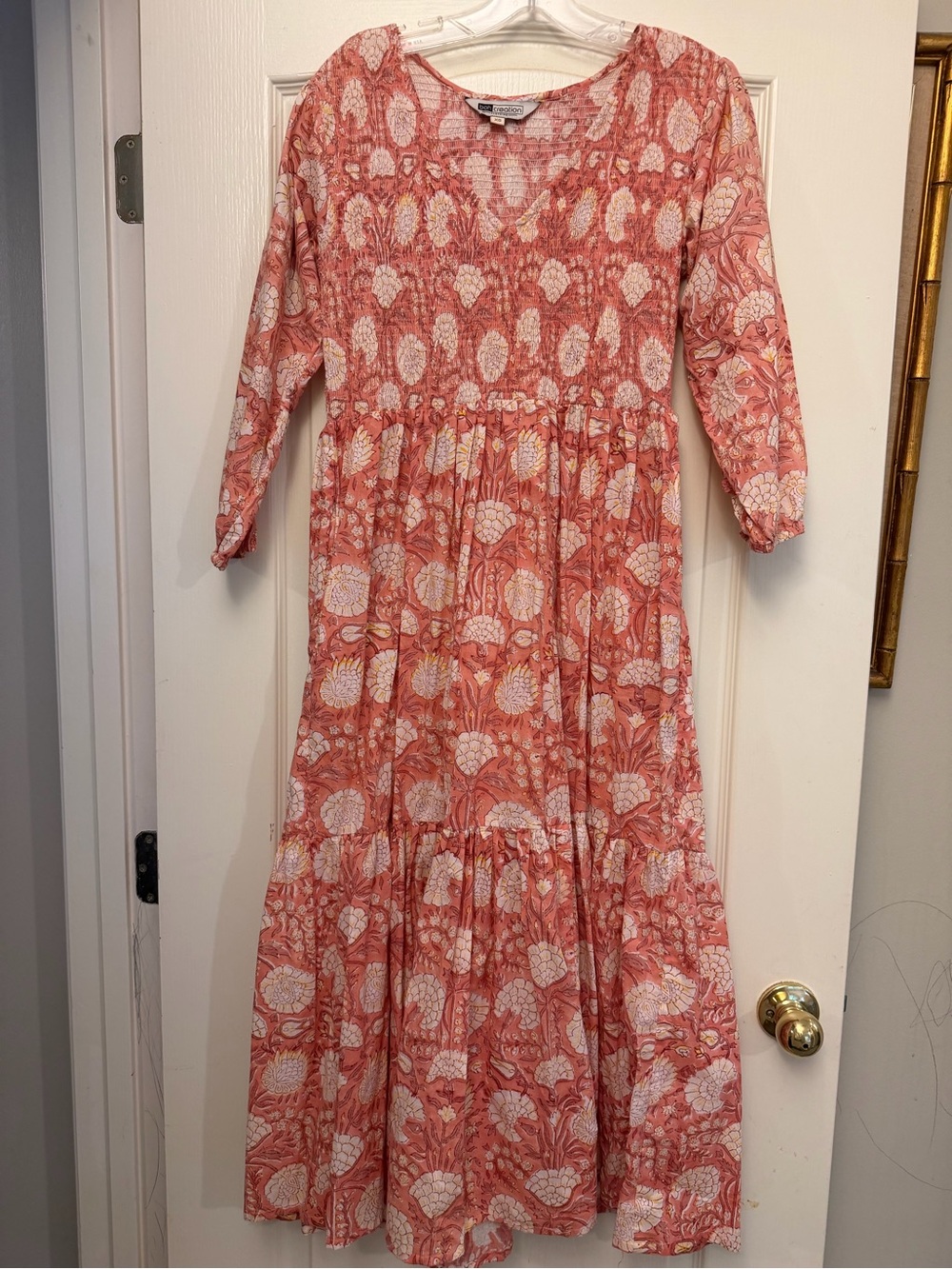 Women’s Coral Floral Tiered Midi Dress